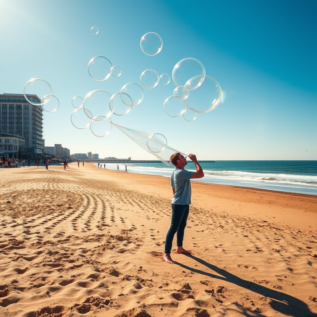 Brighton photographer catches bubble performer's seaside delight